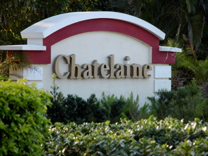 chatelaine sign at entrance to the neighborhood