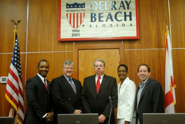 The new Delray Beach City Commission: From left, Al Jacquet, Tom Carney, Mayor Woodie McDuffie, Angeleta Gray and Adam Frankel. 