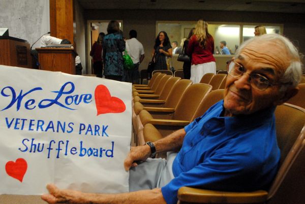 George Debate attended Monday's meeting to show support for keeping Delray's Veterans Park shuffleboard courts in the city budget. 