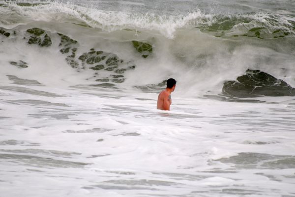 Delray Beach resident Kyle Duker was among the few to brave the waves churned up by Sandy Friday afternoon. He called the experience "intense."